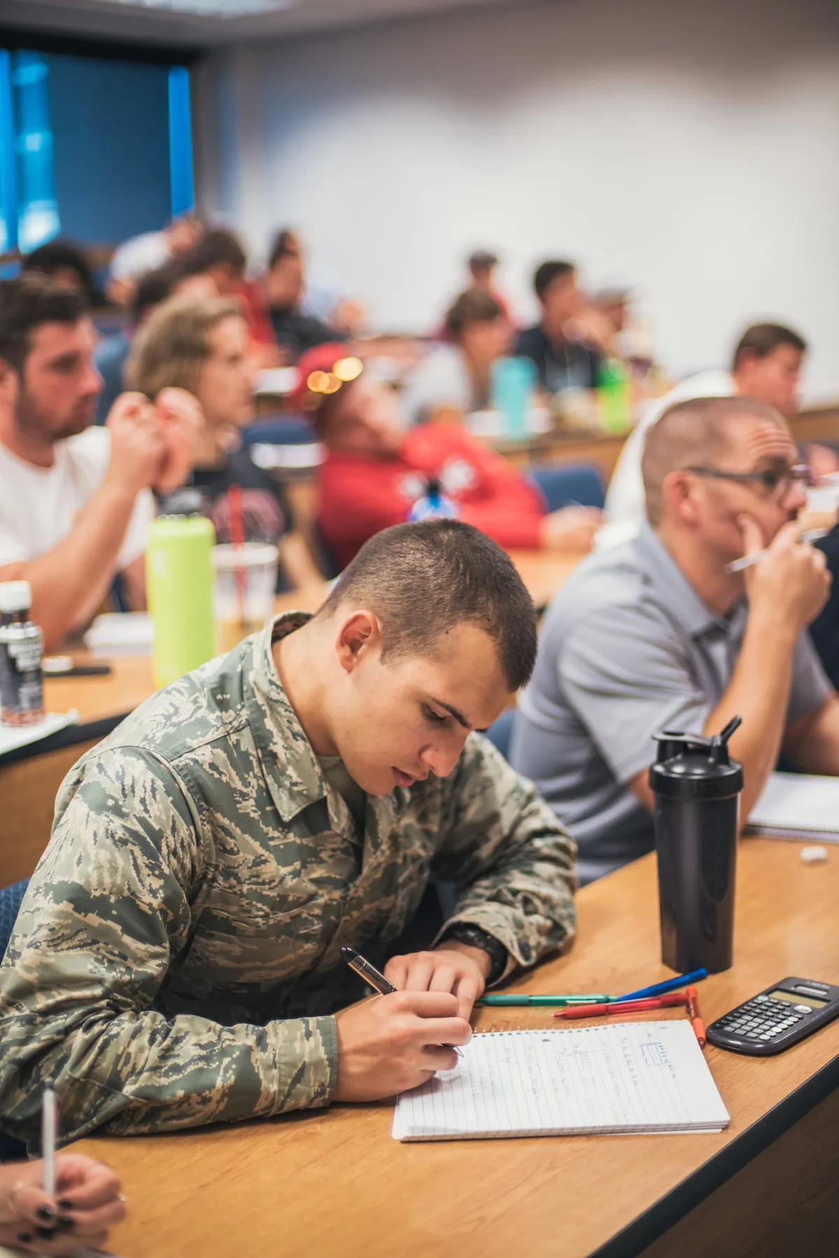 Military Student in class.